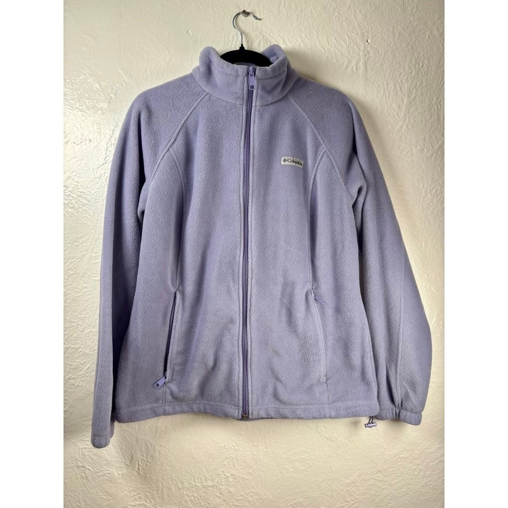 Columbia Fleece Jacket Purple Large Full Zip Mock Neck Outdoor Cabincore Hiking